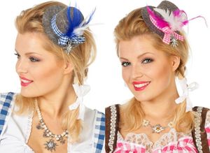 Mini Tirolerhut grau mit Karoband Oktoberfest rosa