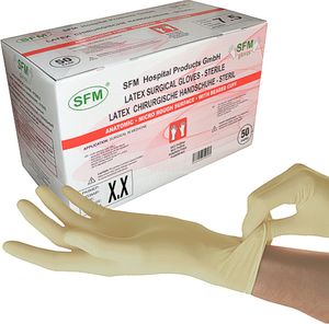 SFM ® OP Latex STERIL :  Chirurgische OP-Handschuhe puderfrei weiß 7.5 (50Paar)