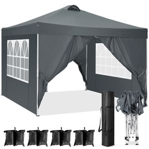 Pavillon 3x3m Wasserdicht, Pop Up Faltpavillon mit 4 Seitenwänden, UV-Schutz 50+, inkl .Tasche, 4 Sandsack, Grau