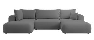 Selsey OVO - Wohnlandschaft U-Form-Sofa mit Schlaffunktion, Bettkasten, Ottomane links, Veloursbezug Dunkelgrau