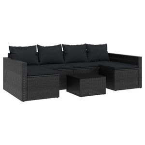 vidaXL 2-tlg. Garten-Lounge-Set mit Kissen Schwarz Poly Rattan