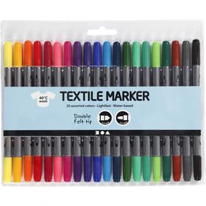 Textilmalstifte, Dicke 2,3+3,6 Strichstärke, sortierte Farben, 20 sort.