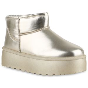 VAN HILL Damen Warm Gefütterte Plateau Boots Profil-Sohle Winter Schuhe 840609, Farbe: Gold, Größe: 40