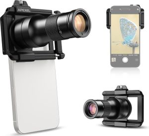 APEXEL APL-TM6 Tele-Makroobjektiv-Set fuer Mobiltelefone, 6-faches Teleobjektiv + 150-mm-Makroobjektiv mit universeller Aufbewahrungstasche fuer die Telefonhalterung zum Wandern, Camping und zur Tierbeobachtung, kompatibel mit iPhone 16/15/14/13