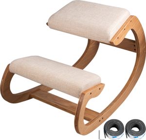 SucceBuy Ergonomischer Kniestuhl 220LB Belastbarkeit Haltung Schreibtischhocker mit Hüftkissen für Home-Office Gute Haltung Computerhocker Weiße Eiche