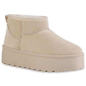 VAN HILL Damen Warm Gefütterte Plateau Boots Stiefeletten Schuhe 840485, Farbe: Beige, Größe: 38