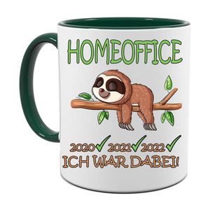 Lustige Tasse Grün mit Faultier und Spruch Homeoffice 2020 / 2021 / 2022 | Kaffee- Tee- Fototasse| Geschenk für Mitarbeiter und Kollegen | Keramik Tasse |Spülmaschinenfest