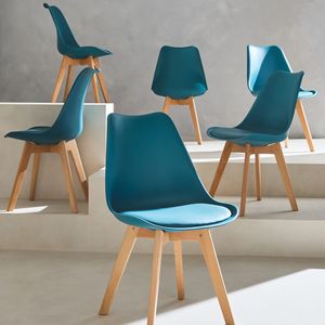 sweeek - 6 skandinavische Stühle mit Holzbeinen - Entenblau