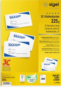 Sigel® LP798 Vizitky, 3C, hladký rez po celom obvode, so zaoblenými rohmi, 225 g/m², jasne biela, 100 ks