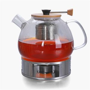 Teekanne Glas mit Edelstahl Stövchen Tee Set Teewärmer Teebereiter ca. 1,5 Liter