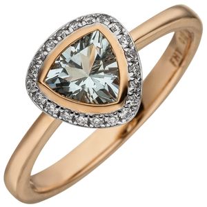 Ring Aquamarin hellblau & 21 Diamanten Brillanten 0,1 Ct. W/SI 585 Gold Rotgold, Ringgröße:Innenumfang 60mm  Ø19.1mm
