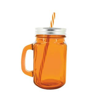 Trinkglas mit Deckel & Strohhalm Bristi - orange