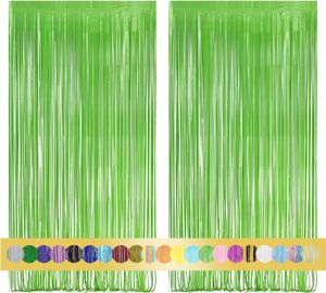 2 Stück Lametta Vorhang Blassgrün 1m x 2.5m, Glitzer Hintergrund Dekoration Folie