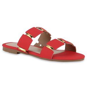 VAN HILL Damen Pantoletten Sandalen Nieten Slip On Schuhe 840984, Farbe: Rot, Größe: 40