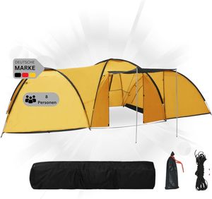 DELUKE® XXL Campingzelt 8 Personen CALLI gelb | regenfest, atmungsaktiv | Familienzelt groß Gruppenzelt Kuppelzelt Zelt Camping Zelt Outdoor Zelten