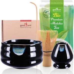 Matcha-Set "Kuro" mit Teeschale, Besenhalter und 30g Premium Matcha - Weißer Bambus