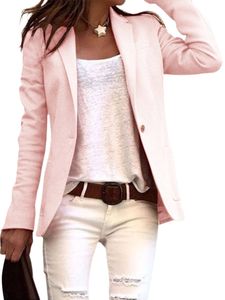 Damen Blazer Langarm Business Einerbruster Mantel Button Down Jacken Bluses Top Hell-Pink,Größe 3XL