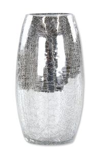 Crackle Glas 9,5 x 17cm hoch silber bauchig Tisch-Deko Trockengesteck-Vase