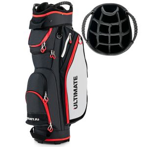 COSTWAY Golftasche Golfausrüstung, Golfschlägertasche mit 14-fach-Unterteilung in voller Länge,  8 Taschen, Regenhaube & Getränkekühltasche, leicht, schwarz