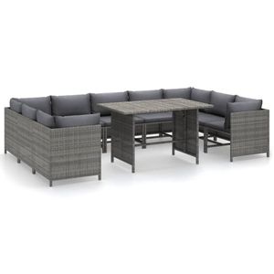 vidaXL 10-tlg. Garten-Lounge-Set mit Kissen Poly Rattan Grau