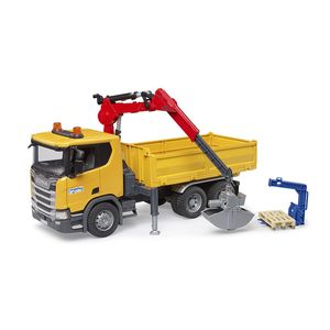 Bruder Scania Super 560R Baustellen LKW mit Kran und 2 Paletten Bruder Scania Super 560R Baustellen LKW mit Kran und 2 Paletten