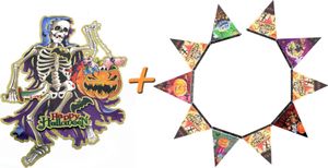 Halloween Deko 2er Set (Papier Girlande + Aufhängebild) Dekoration