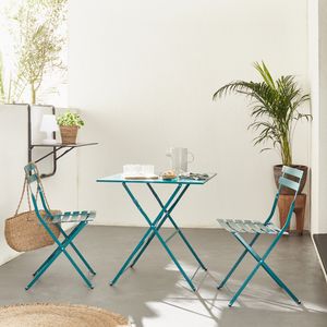 Klappbarer Bistro-Gartentisch - Emilia quadratisch Entenblau - quadratischer Tisch 70x70cm aus pulverbeschichtetem Stahl
