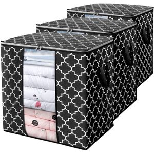 3 Stück Aufbewahrungstasche Faltbarer Aufbewahrungsbox Schrank Organizer mit Verstärkten Griffen für Kleidung, Bettwäsche, Bettdecken, Decken (50x50x35cm)