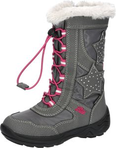 Lico Comfortex Mädchen Schneestiefel Cathrin grau mit pinkfarbener Schnürung und Sternenmuster im Außenbereich 32