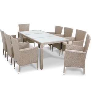 Casaria Polyrattan Sitzgruppe Florenz 8 Gartenstühle Stapelbar 7cm Auflagen Tisch 190x90cm Garten Gartenmöbel Set