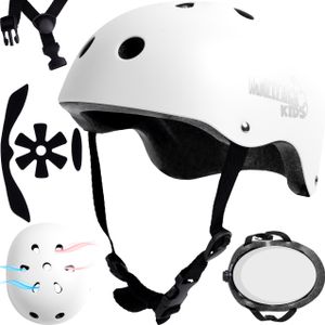 MalTrack Kask rowerowy dla dzieci 51-54 cm Regulowany kask dla dzieci Wspinaczka Hulajnoga Deskorolka BMX Dziewczynki i chłopcy Biały