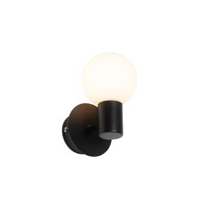 QAZQA - Moderne Bad I Badezimmer Wandleuchte schwarz IP44 - Cederic Up - Glas Kugel I Kugelförmig - LED geeignet G9