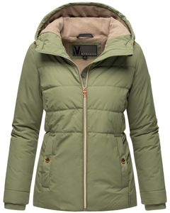 Marikoo Damen Winterjacke Steppjacke Recycelt Vegan Übergangsjacke gesteppt gefüttert Kragen und Kapuze Alemee Olive Gr: 42 - XL