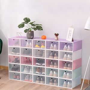 20 kusů krabice na boty Plastový úložný box DIY Shoe Storage Shoe Organiser Shoe Box 33 × 23 × 14 cm (růžová)
