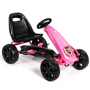 COSTWAY Dětská motokára, šlapací dětské vozidlo, dětská motokára s nastavitelným sedadlem a nožními pedály, motokára pro chlapce a dívky od 3 do 8 let (růžová)