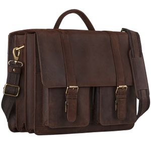 STILORD Klassische Lehrertasche Schultasche Aktentasche zum Umhängen 15.6 Zoll Laptop Vintage Design Rinds Leder braun