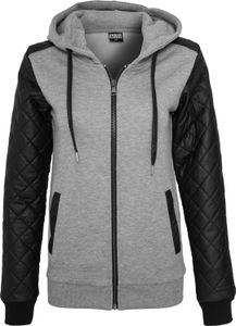Urban Classics TB785 Ladies Diamond Synthetic Leather Sleeve Zip Hoody, Größe:XS, Farbe:gry/blk Urban Classics TB785 Ladies Diamond Synthetic Leather Sleeve Zip Hoody, Größe:XS, Farbe:gry/blk