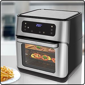 ProfiCook PC-FR 1200 H Heißluft-Fritteuse, 9 Automatikprogramme inkl. variabler Zeit und Temperatureinstellung, Kapazität: ca. 11 Liter, 4 Einschubhöhen für optimale Backergebisse, Edelstahl-schwarz