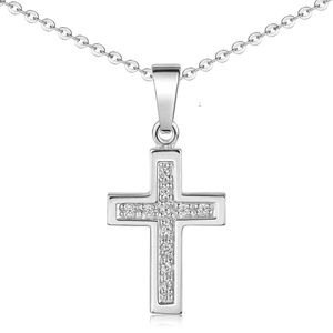 MATERIA Kreuz Kette klein aus 925 Silber rhodiniert für Damen Kinder mit Zirkonia und Halskette #KA-31, Länge Halskette:45 cm
