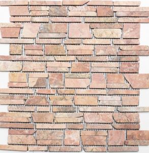 Mosaik Fliese Marmor Naturstein rot Brickmosaik Rossoverona MOS40-0220