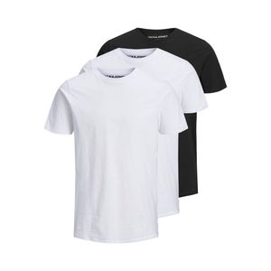 JACK&JONES Herren T-Shirt, 3er Pack - JJEORGANIC BASIC TEE O-NECK, Kurzarm, Bio-Baumwolle Weiß/Schwarz L