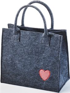 Plstěná taška Kobolo z tmavě šedé plsti s aplikací červeného srdce a 2 uchy