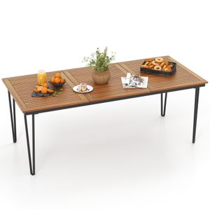 COSTWAY záhradný stôl pre 8 osôb z agátového dreva, záhradný jedálenský stôl s 5cm otvorom na slnečník 200x90x75cm