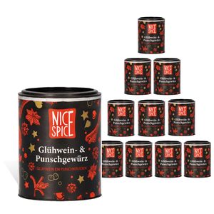 NICE SPICE Glühweingewürz, 10 Dosen (10 x 35g), Gewürzmischung für aromatischen Glühwein, Heißgetränke, Geschenk für Genießer, Gewürzvorrat