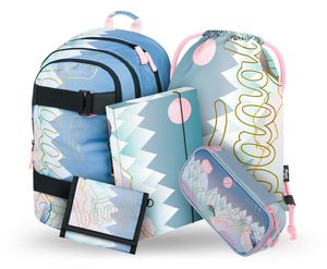 BAAGL Skate Moon Rucksack-Set 5tlg: Rucksack, Federmäppchen, Turnbeutel, Geldbörse, Heftmappe