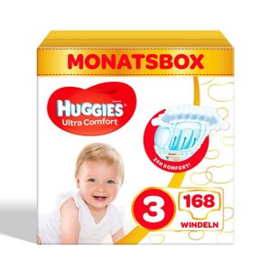 Huggies Ultra Comfort Babywindeln Windeln Größe 3 (4-9 kg) Monatsbox 168 Stk.