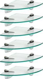 Schwimmende Badezimmer-Eckregale aus Glas – 20 cm – Chrom – 6 Stück