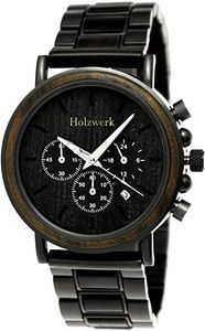 Holzwerk Herrenuhr Holz & Edelstahl Chronograph mit Datum Schwarz Dunkelbraun
