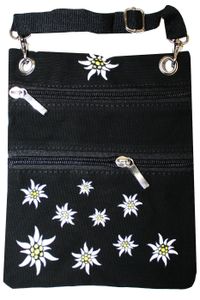 Trachtentasche Dirndl Tasche mit Edelweiss Trachten Baumwolltasche, Farbe:Schwarz