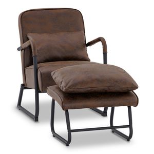 MCombo Sessel mit Hocker für Wohnzimmer , Retro Vintage Relaxsessel mit Taillenkissen, Armlehnensessel Loungesessel Polstersessel aus Mikrofaserstoff, 4742 (Braun)